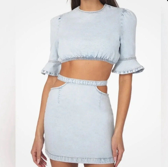 Denim Mini Skirt - NWT WeWoreWhat Cut Out Indigo Comfort Skirt - Picture 3 of 16